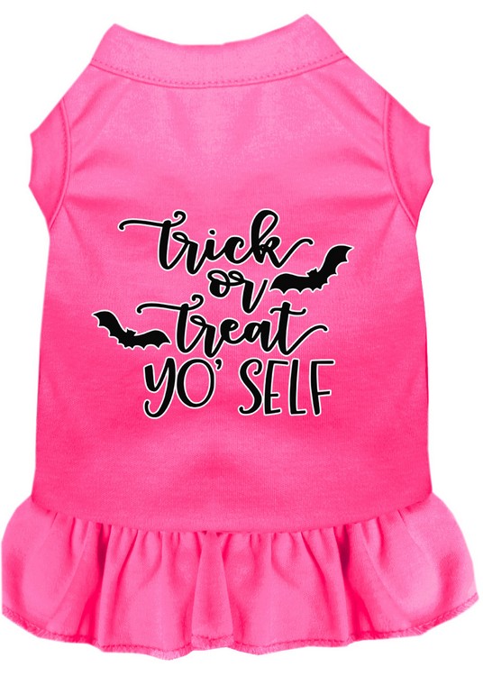 Trick or Treat Yo' Self Screen Print Dog Dress Bright Pink Med